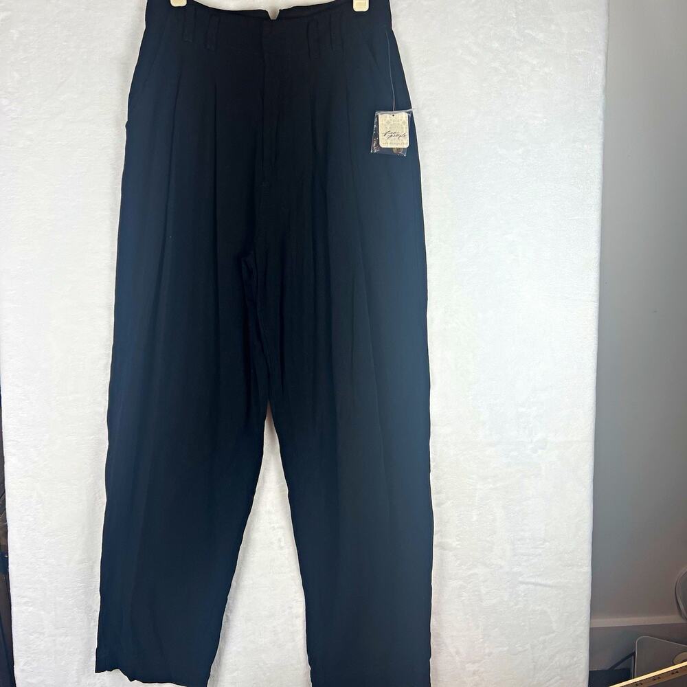 Free People Nothing To Say Pleated Trousers Black Size 2 NWT $98 Linen Blend Y2K